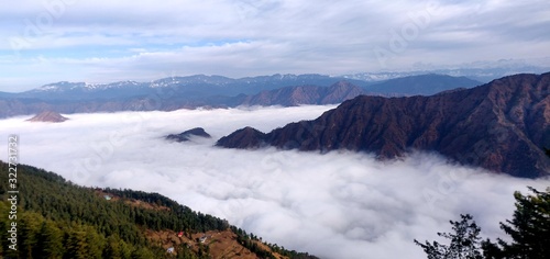 mountains in the fog