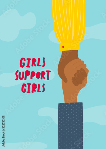 Girls support holding hands character illustration