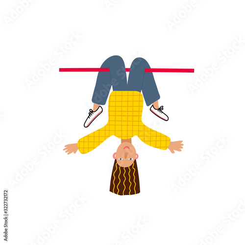 Girl Woman upside down fun character illustration