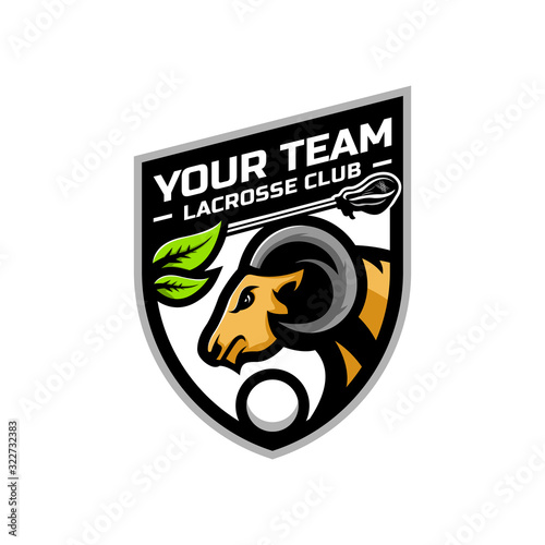 Goat head logo for the Lacrosse team logo. vector illustration. With a combination of shields badge