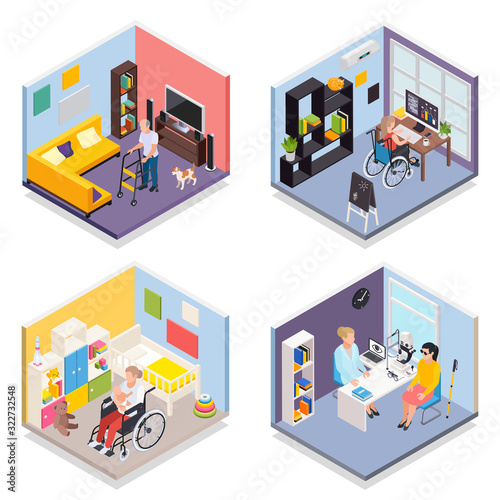 Disabled People Isometric 2x2 Set