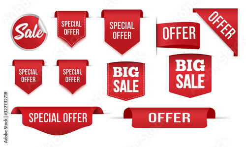 Price tags . Ribbon and tag sale banners. Spesial offers. 3d Labels And Badges isolated vector collection