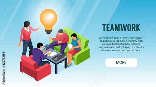 Teamwork Isometric Web Banner
