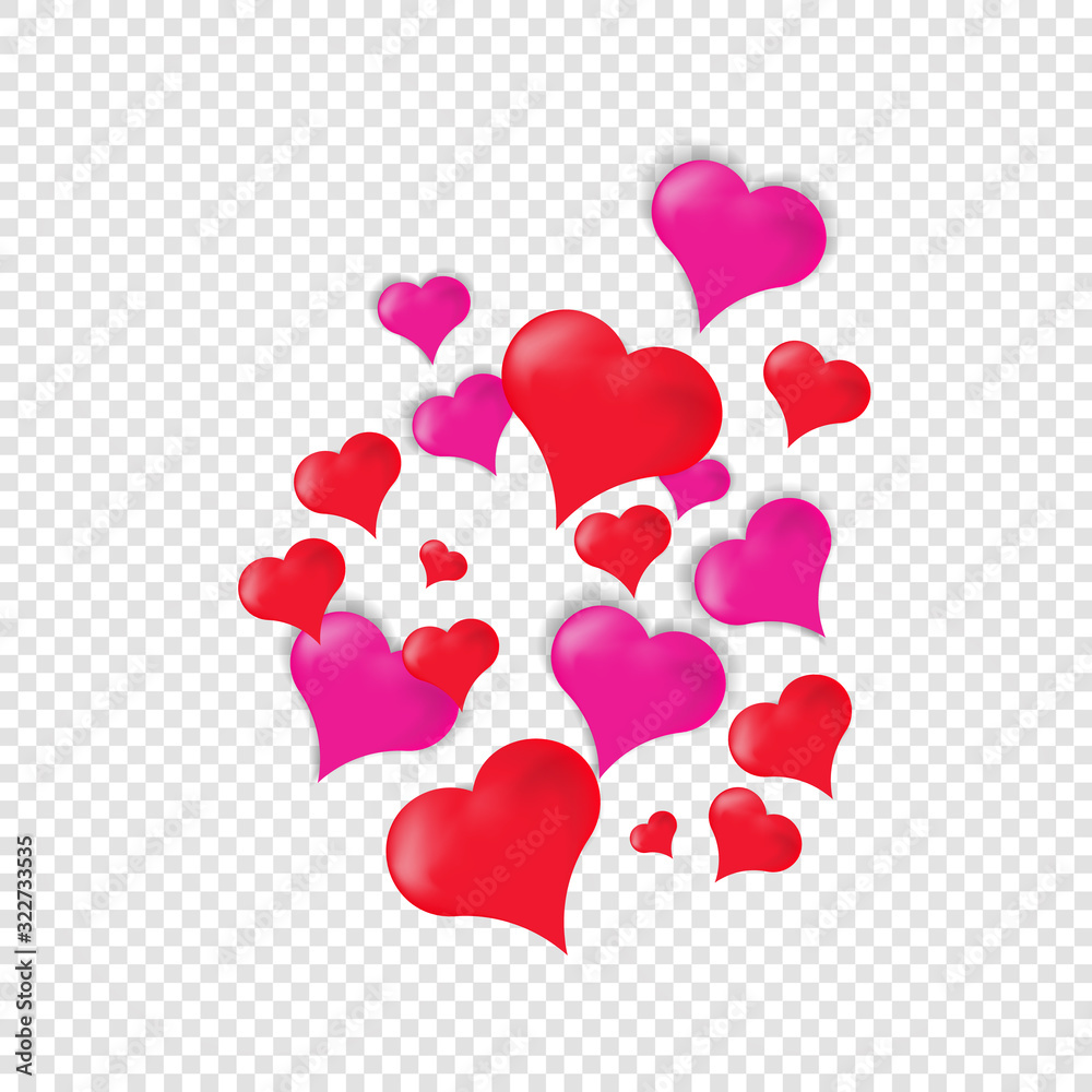 Realistic hearts pink and red, items for Valentine's Day cards, isolated items for your design, banner, poster