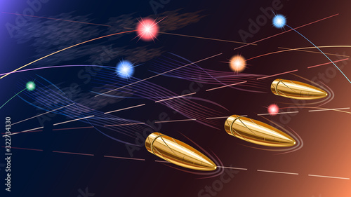 flying bullets on the battlefield, close up.