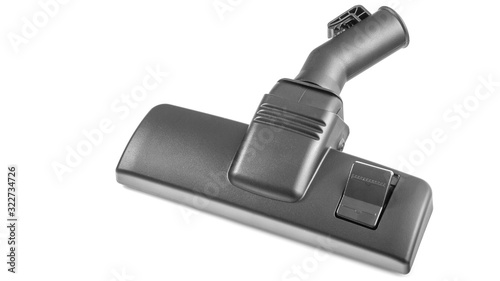 Black brush head for vacuum cleaner on white background.