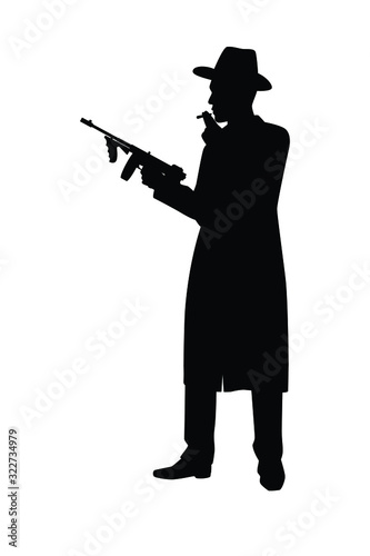 Male mafia with gun silhouette vector