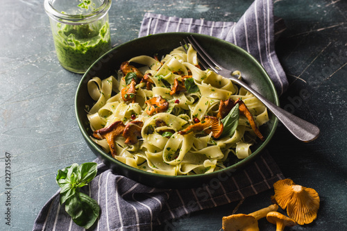 pasta with mushroom, pesto and parmesan