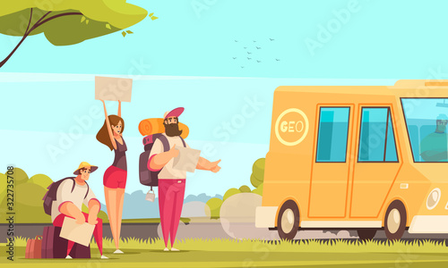 Hitchhiking Cartoon Background