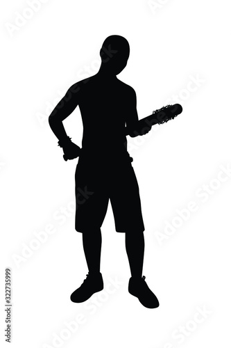 Gangster boy with baseball bat silhouette vector