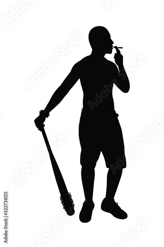 Gangster boy with baseball bat silhouette vector