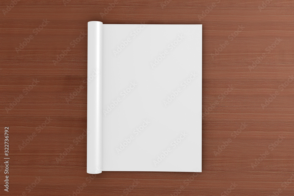 Blank opened full turn Magazine on the wooden Background Blank opened full turn Magazine on the wooden Background