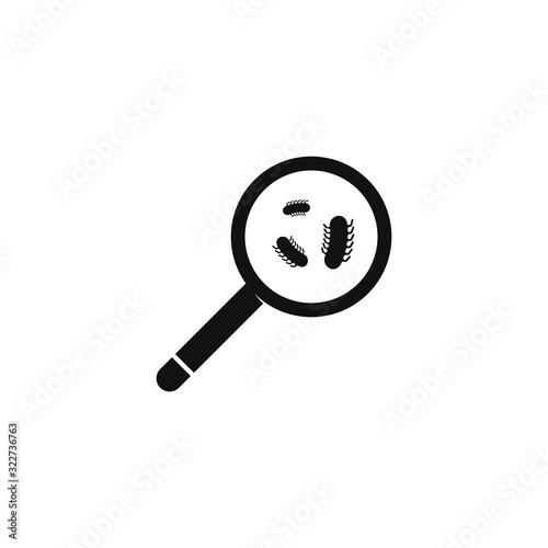 Bacteria with magnifying glass vector symbol logo icon