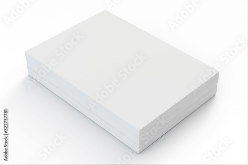 A4 Blank paper letterheads stack with soft shadows isolated on white as template for designers presentation, showcase etc.