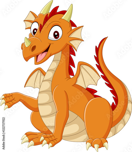 Cartoon happy dragon on white background