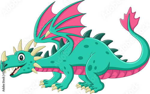 Cartoon green dragon on white background