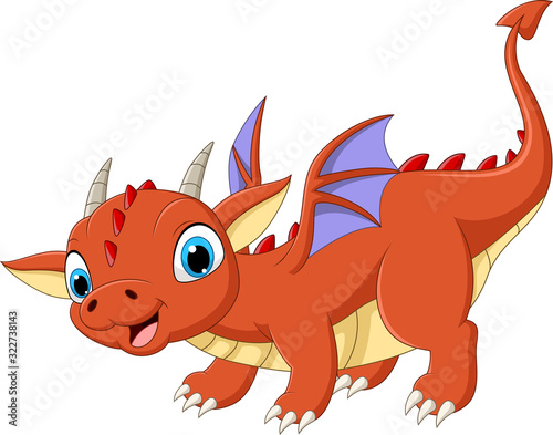 Cartoon baby dragon on white background