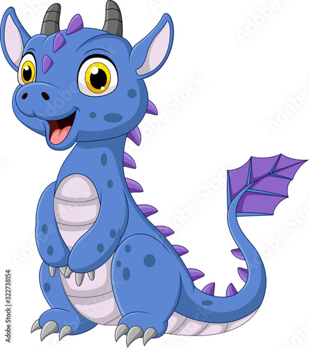 Obraz na plátně Cartoon blue dragon on white background