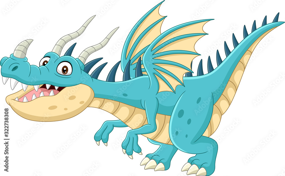 Naklejka premium Cartoon dragon on white background