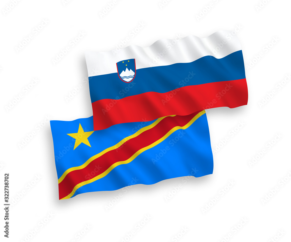 Fototapeta premium Flags of Slovenia and Democratic Republic of the Congo on a white background