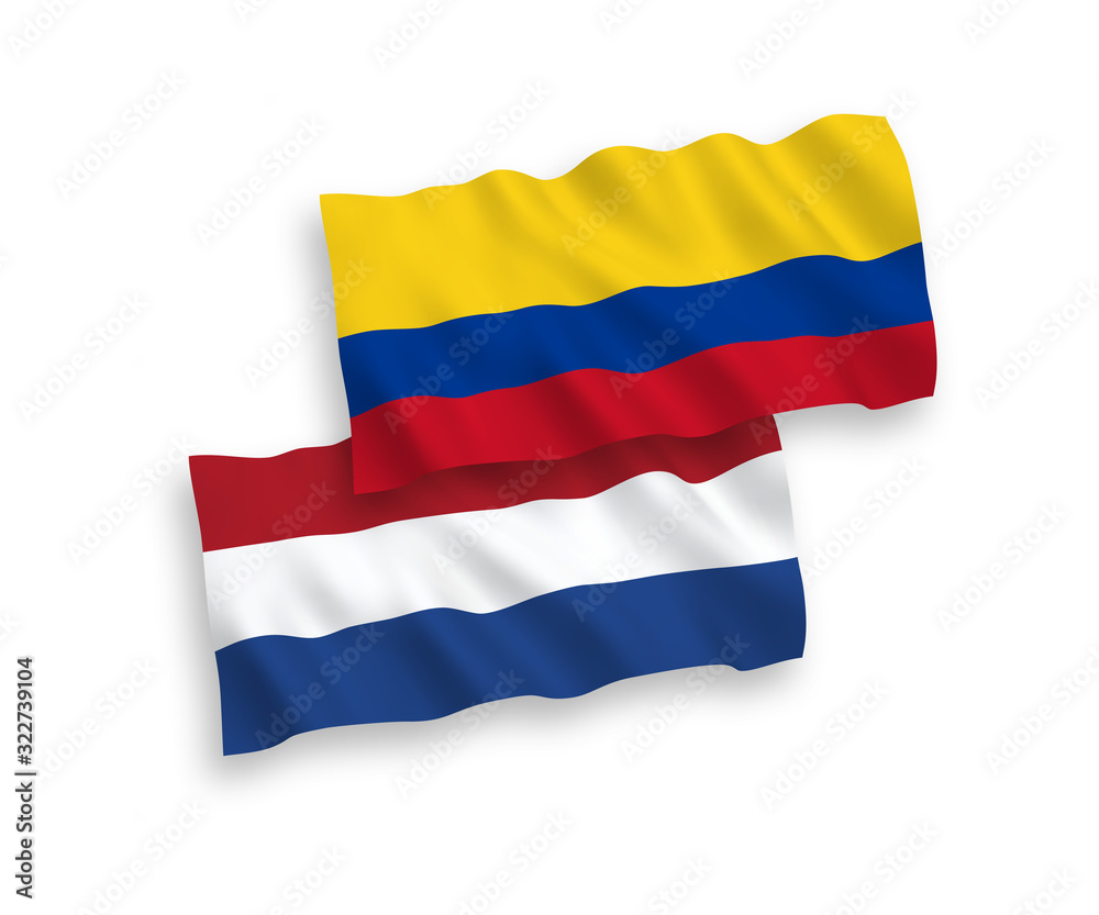 Flags of Colombia and Netherlands on a white background