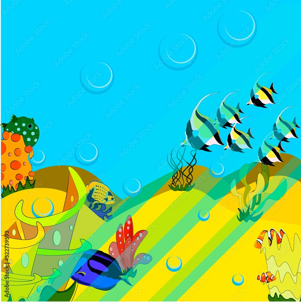 cartoon style seafloor with sea creatures