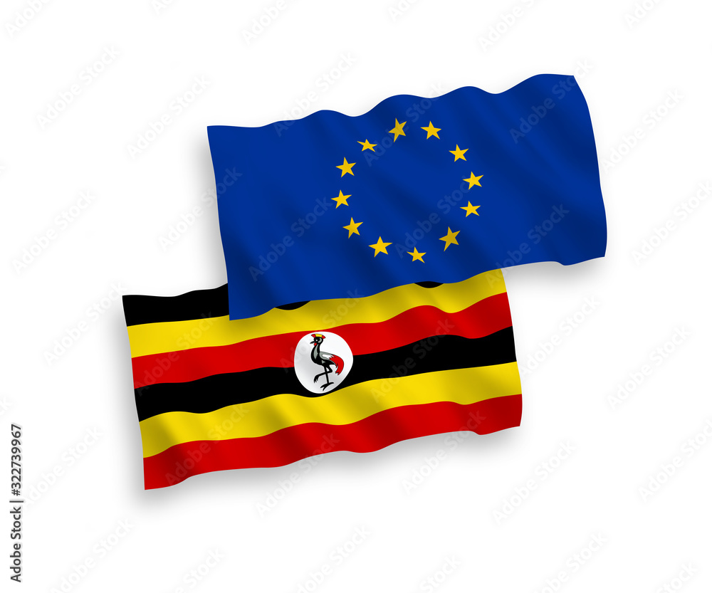 Fototapeta premium Flags of European Union and Uganda on a white background