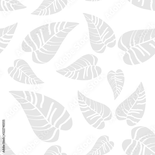 White background with tropical leaves. Wrapping paper, fabric print seamless texture.