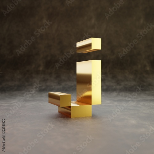 Pixel letter J lowercase. Golden glossy font on dark leather background.
