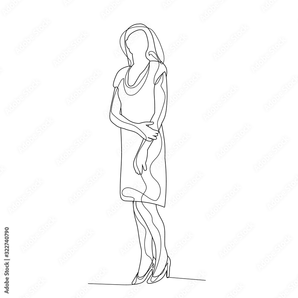 vector, isolated, girl continuous line drawing