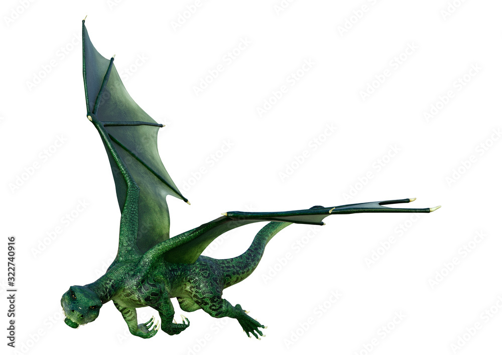 Fototapeta premium 3D Rendering Fairy Tale Dragon on White