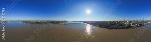 Rheinbruecke der A40 in Duisburg Neuenkamp bei Hochwasser_360 Grad Panorama photo