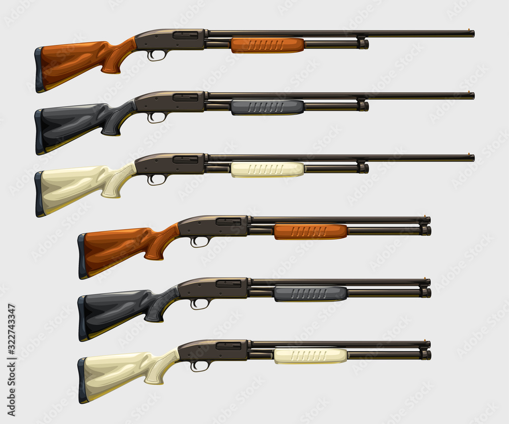 Fototapeta premium realistic shotguns set on white
