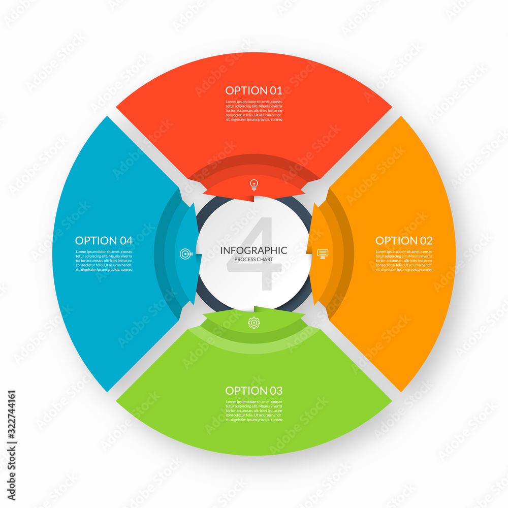 Infographic process chart. Circular design template with 4 arrows ...