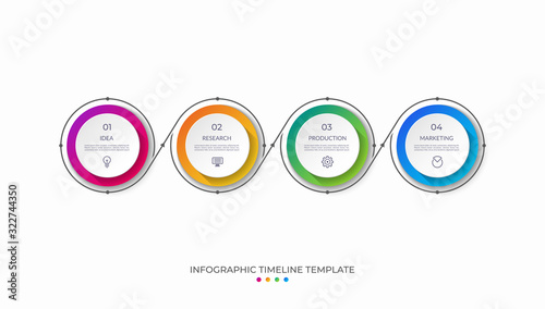 Timeline infographic template in thin line flat style. Vector banner with 4 options. Can be used for web design, diagram, chart, graph, business presentation.