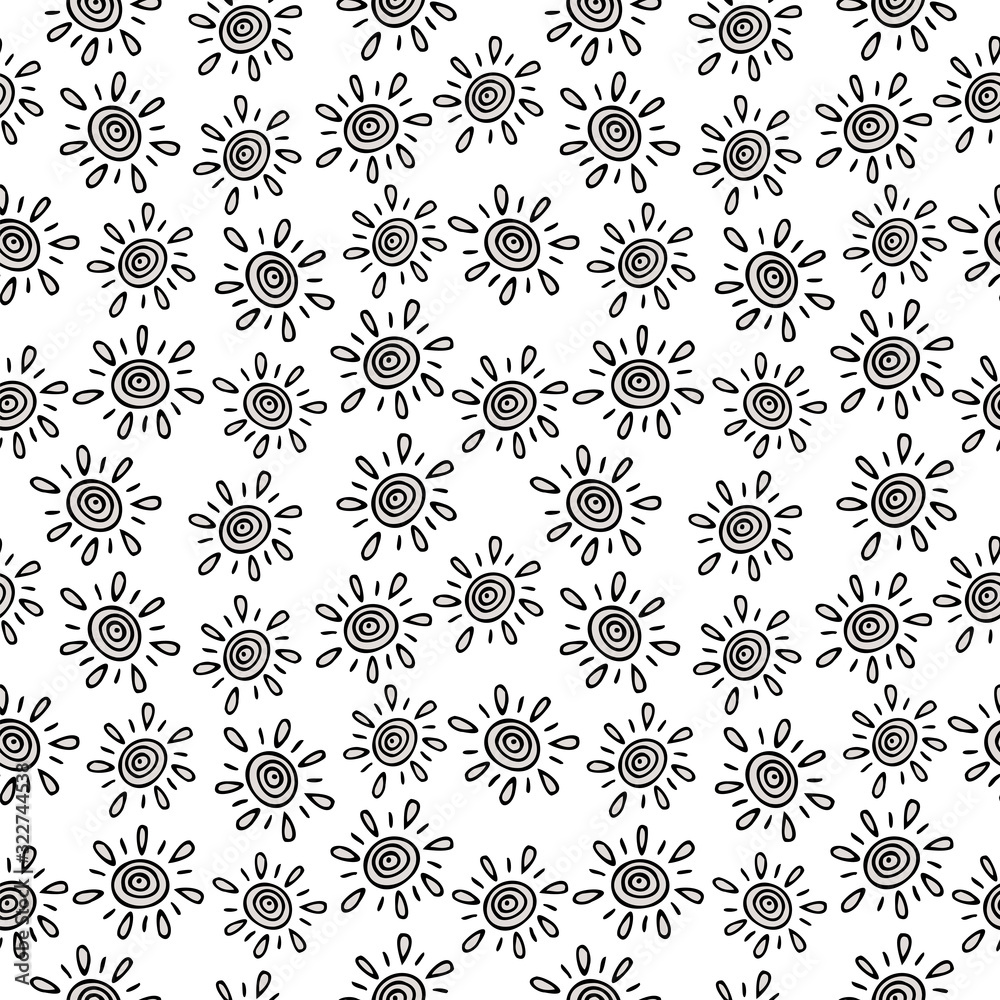 Seamless pattern with hand drawn by the sun on a white background. It can be used for decoration of textile, paper and other surfaces.