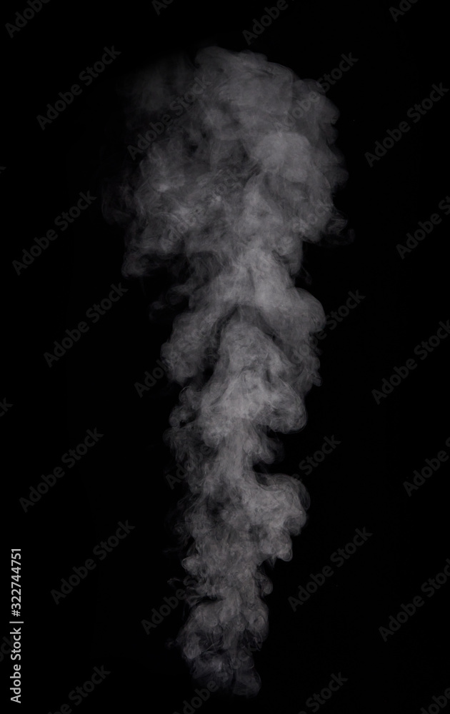 Photo of real white steam of boiling water on black background