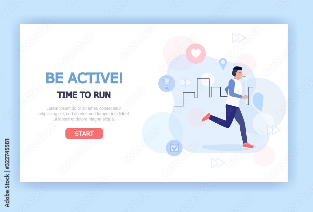Man jogging on city concept healthy sport on lifestyle on white background. Vector flat style illustration for web banners, landing pages, presentations, posters, advertising.