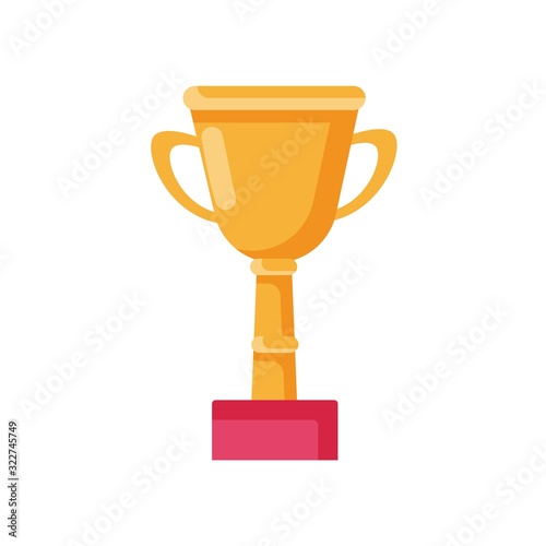 Golden trophy cup winner flat cartoon style illustration. Award and success concept.