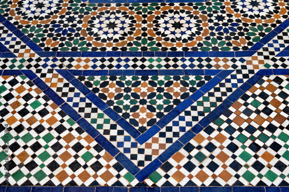 Traditional Moroccan tile floor, Bahia Palace Marrakesh.