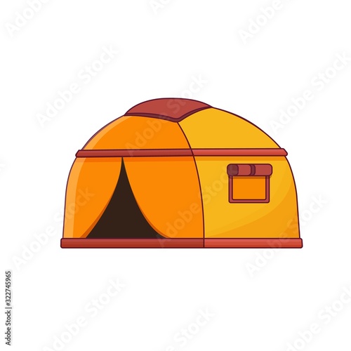 Icon tent camping in outdoor travel. Flat vector cartoon style illustration for nature tourism, journey, adventure.