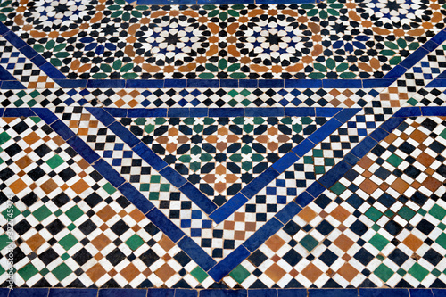 Traditional Moroccan tile floor, Bahia Palace Marrakesh.