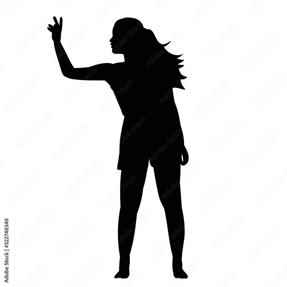 vector, on a white background, black silhouette girl dancing alone