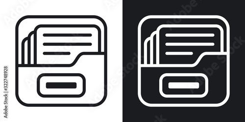 File manager or file browser app icon for smartphone, tablet, laptop or other smart device with mobile interface. Minimalistic two-tone version on black and white background