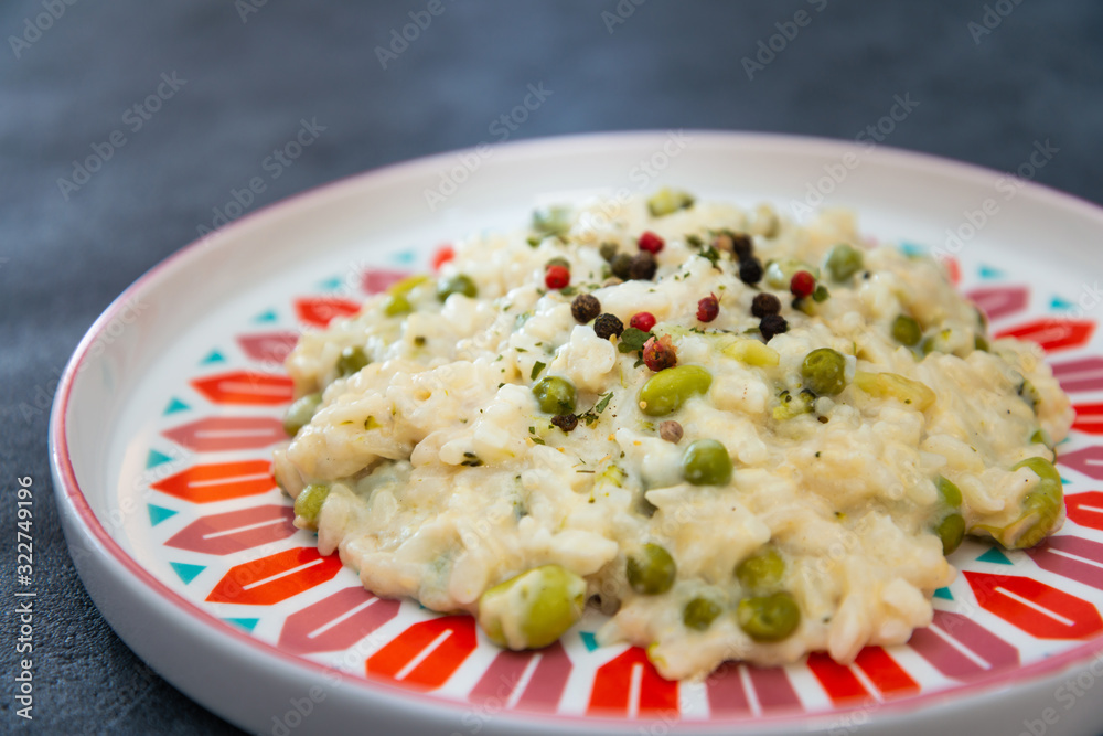 Risotto with broccoli, peas and lips Risotto with broccoli, peas and lips