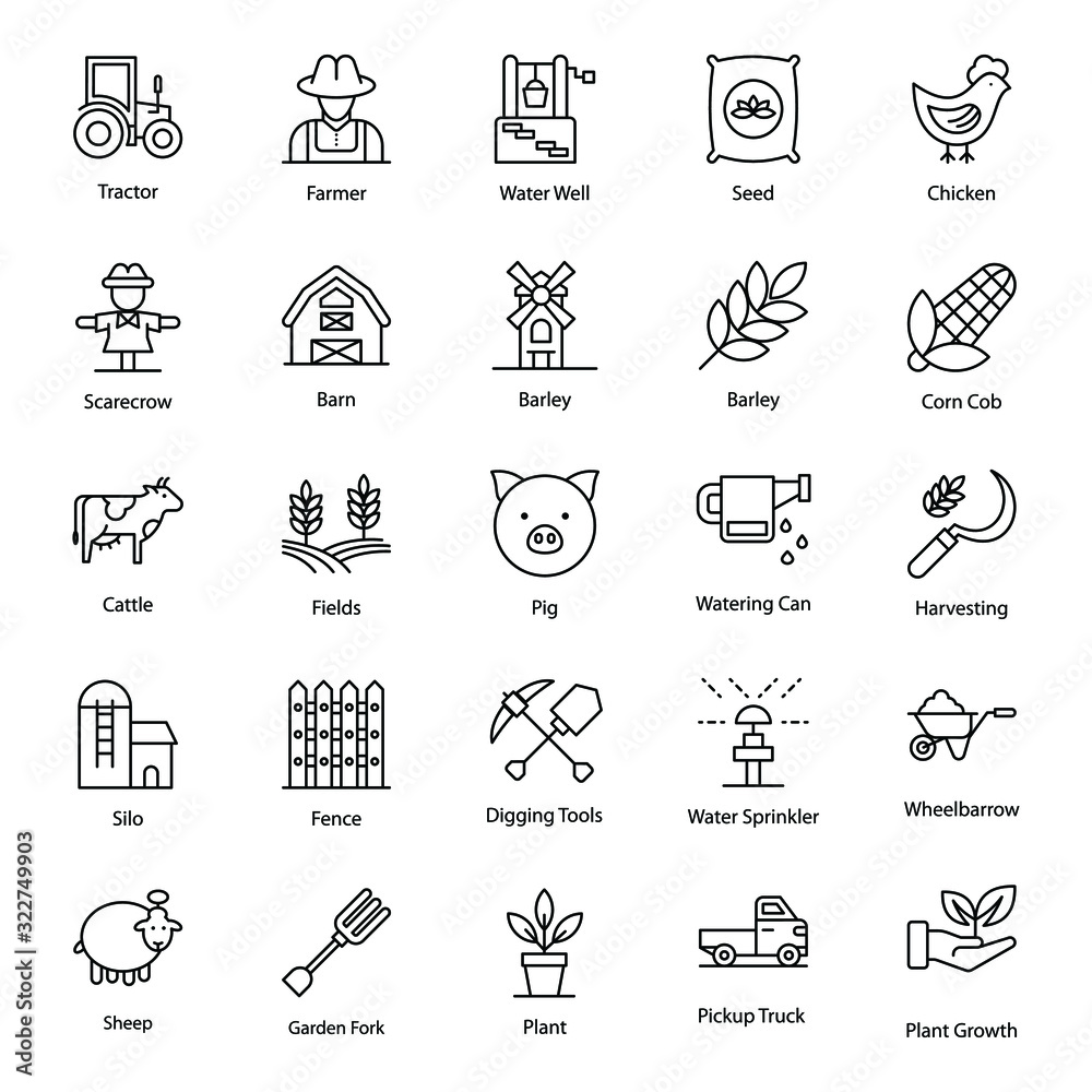 Naklejka premium Pack Of Agriculture Line Icons