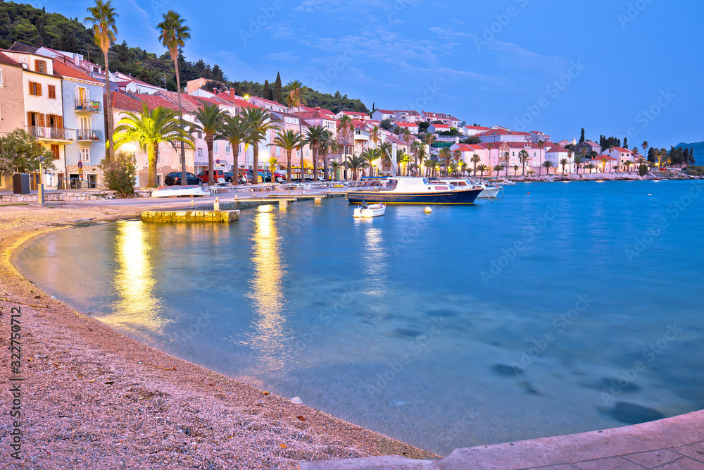 Korcula beach and coastline colorful evening view