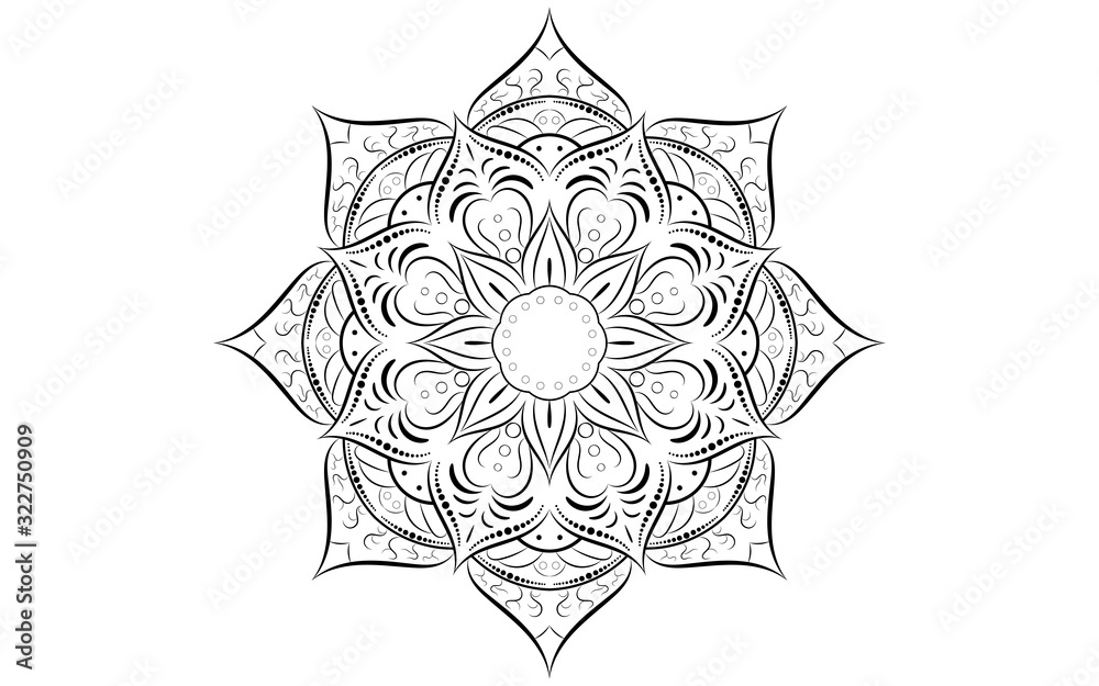 Circle pattern petal flower of mandala with black and white,Vector floral mandala relaxation patterns unique design with white background,Hand drawn pattern,concept meditation and relax