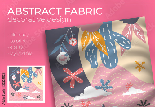 Abstract Fabric Decorative Design with Realistic Mock up for Printing Production. Hijab , Scarf , Pillow , etc.