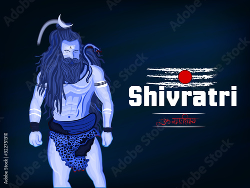 Happy Maha Shivratri. Illustration of lord Shiva for hindu's festival shivratri with om nmha shivay hindi text which is another name of lord shiva.